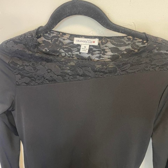 Orange Kiss Y2K goth black lace long sleeve asymmetrical hem top- - Picture 7 of 7
